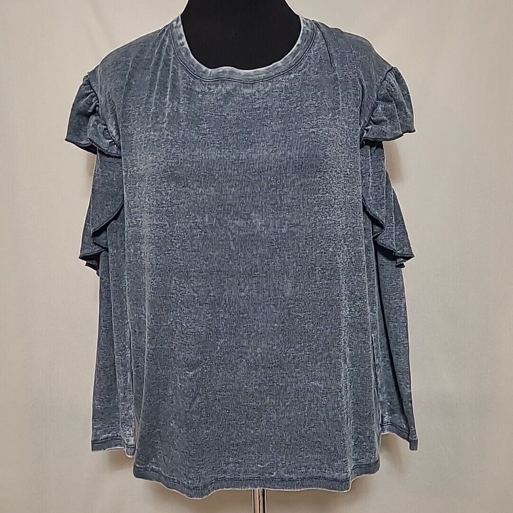 Chaser Cold Shoulder Top Womens Size Medium Ruffle Detail Long Sleeve Grey